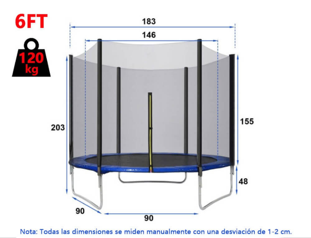Trampolín al aire libre, trampolines redondos de 6 FT, 8 FT con red de