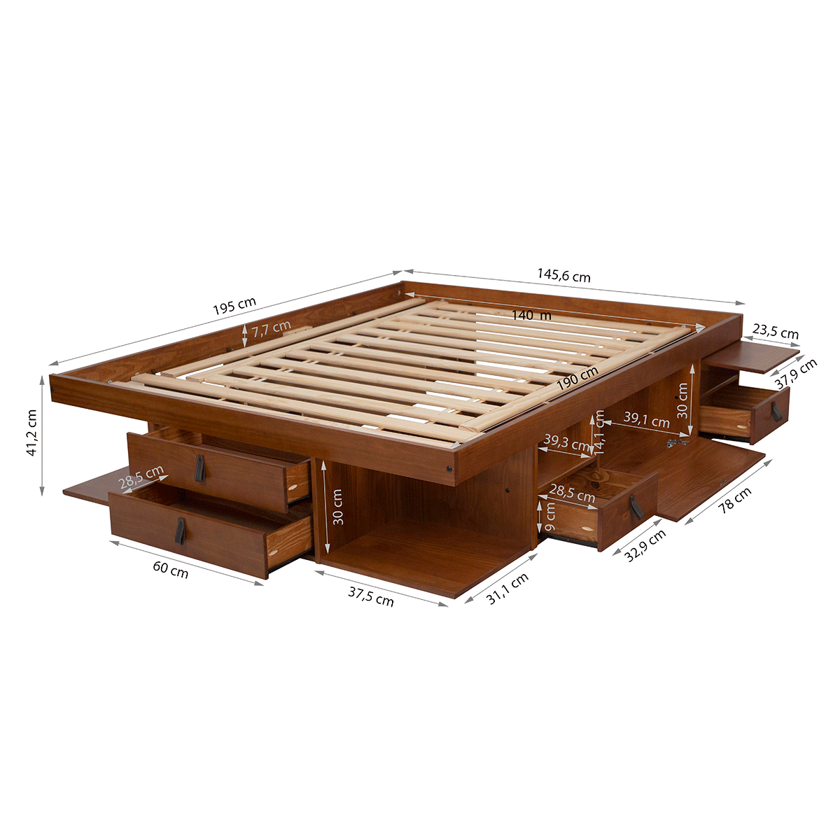 Funktionsbett Bali 140x190 cm - Bett mit Bettkasten und viel Stauraum - Inkl. Lattenrost