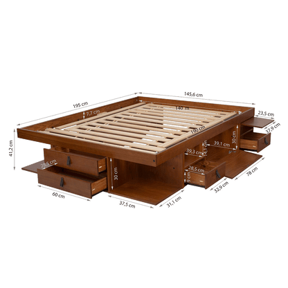 Funktionsbett Bali 140x190 cm - Bett mit Bettkasten und viel Stauraum - Inkl. Lattenrost